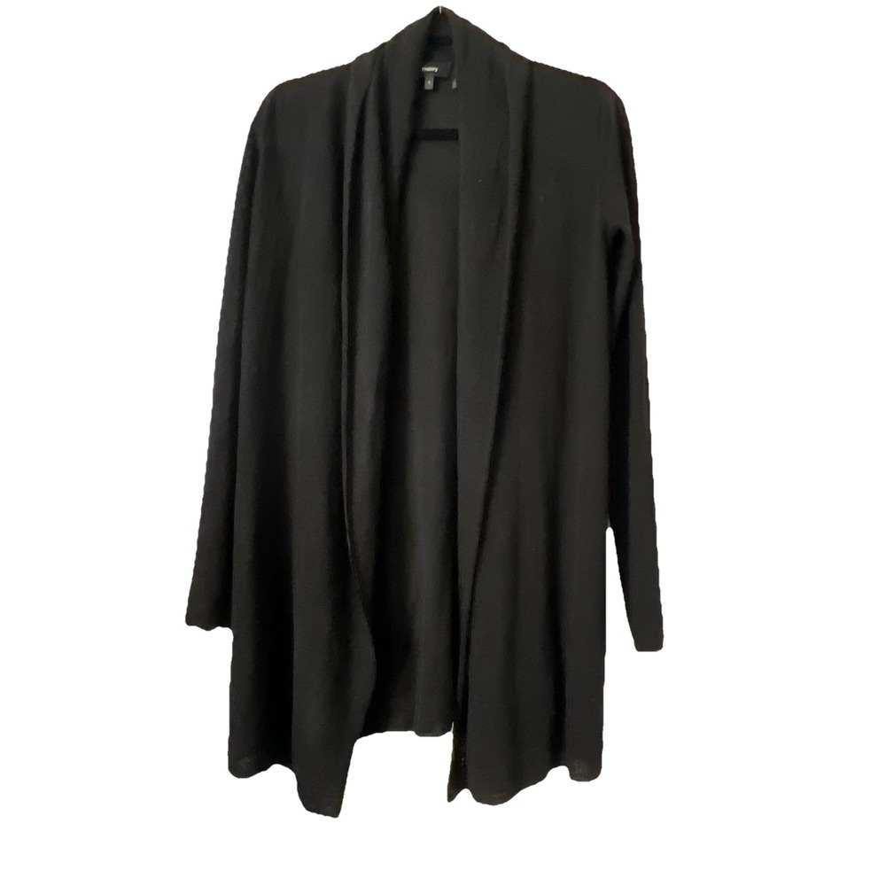 Theory Black New Harbor Open Front Cardigan Linen Viscose Lightweight Knit Small